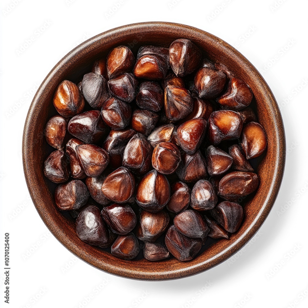 Close-up view of a bowl of roasted buckwheat groats. Close-up view of a bowl of roasted buckwheat groats.