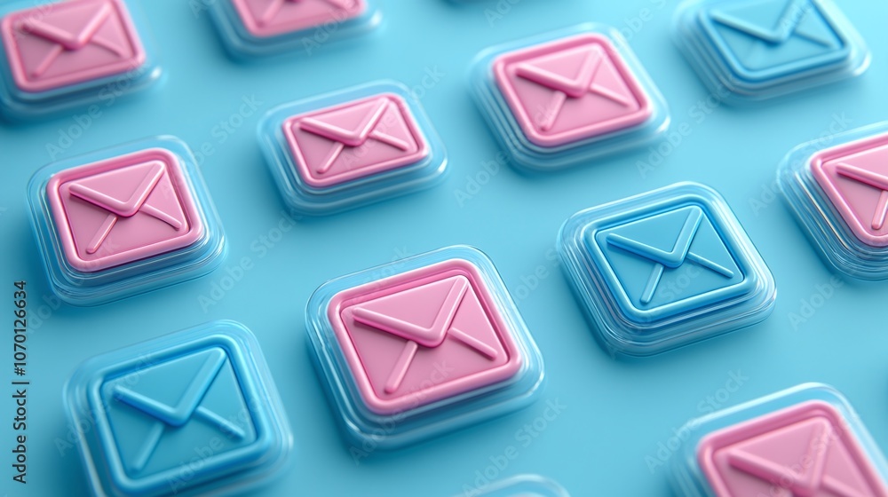 Colorful Email Icon Pattern on Blue Surface Colorful Email Icon Pattern on Blue Surface