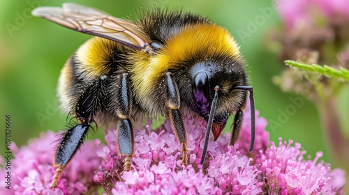 A close-up of a bumblebee collecting nectar from a pink flower.