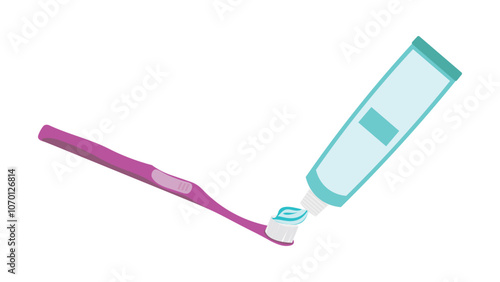 Pink tootbrush and green toothpaste tube vector illustration. teeth brush and Tube of toothpaste flat style. 