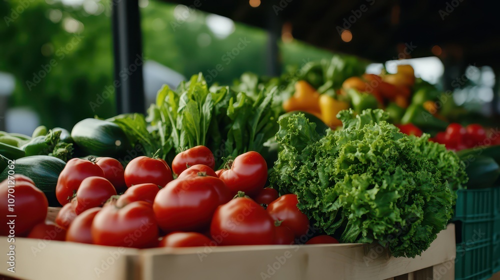 Vibrant farmer's market stand brimming with fresh, organic vegetables ready for healthy eating. Vibrant farmer's market stand brimming with fresh, organic vegetables ready for healthy eating.
