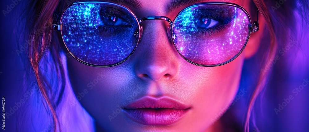 Stylized Portrait of a Woman in Pink Glasses Stylized Portrait of a Woman in Pink Glasses
