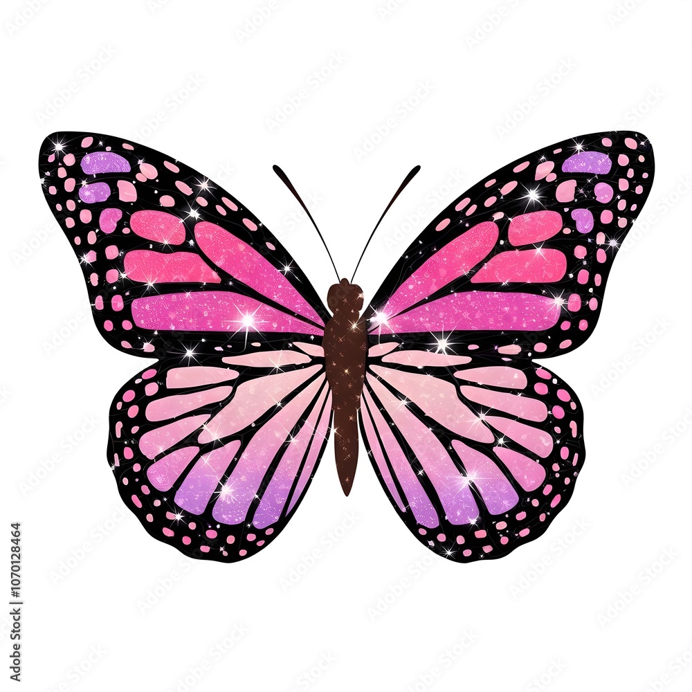 Fototapeta premium Glittery butterfly white background illustration