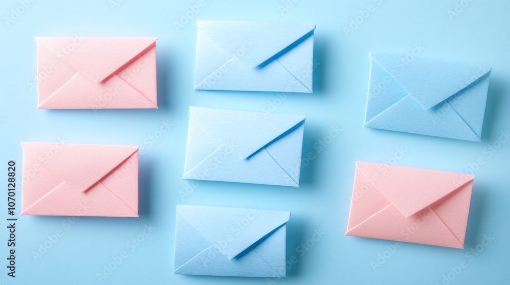 Colorful Envelopes on Blue Background Colorful Envelopes on Blue Background