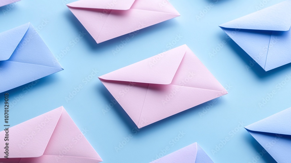 Colorful Envelopes on Blue Background Colorful Envelopes on Blue Background