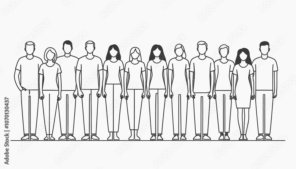 Group of People in a Minimalist Continuous Line Art Style. Group of People in a Minimalist Continuous Line Art Style.