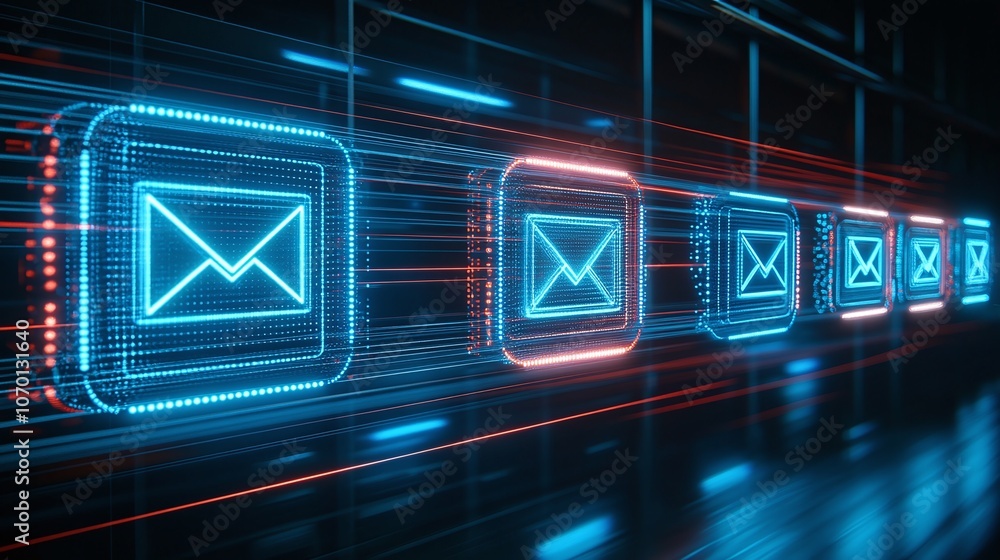 Digital Mail Icons with Neon Glow Effects Digital Mail Icons with Neon Glow Effects