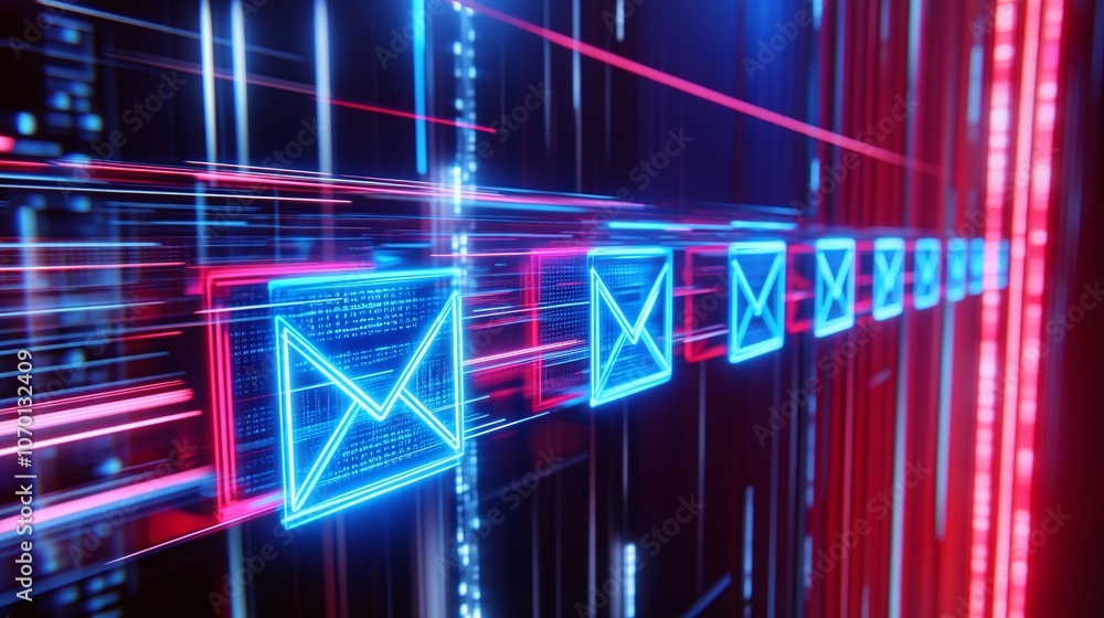 Glowing Email Icon with Digital Background Glowing Email Icon with Digital Background