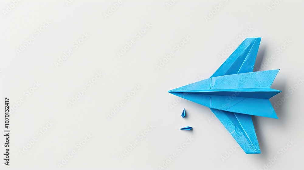 Blue paper plane and business strategy on white background, Business success, innovation and solution concept, copy space Blue paper plane and business strategy on white background, Business success, innovation and solution concept, copy space