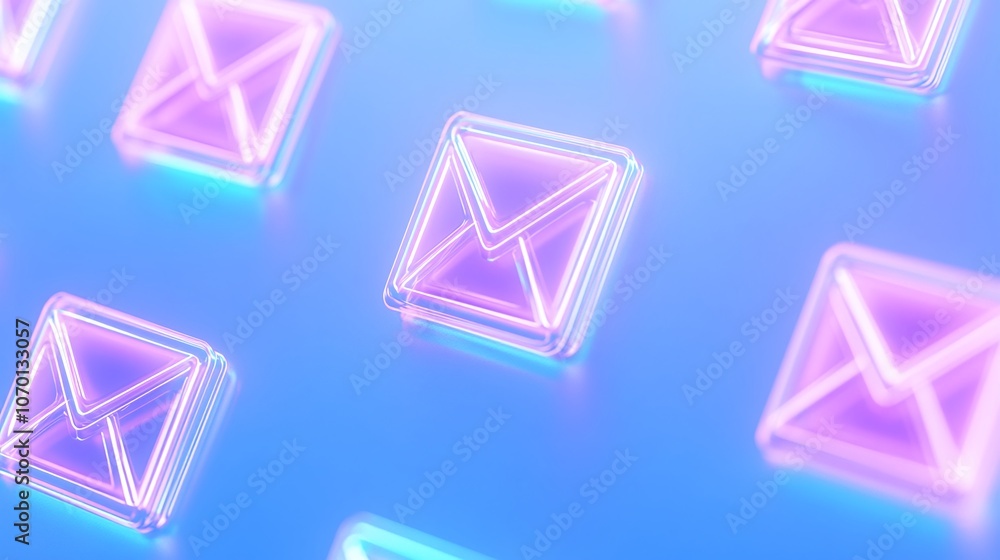 Neon Email Icon Glow on Blue Background Neon Email Icon Glow on Blue Background