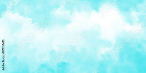 Blue sky with white clouds Abstract nature background of romantic summer. Sunny sky blue light watercolor aquarelle painting brush effect. Fantastic fuzzy and puffy blue sky for design.	
