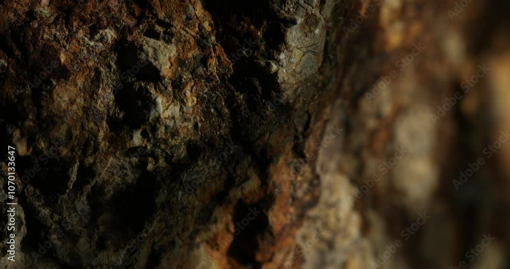 Close-Up of Natural Rough Textured Rock with Rusty Highlights Close-Up of Natural Rough Textured Rock with Rusty Highlights