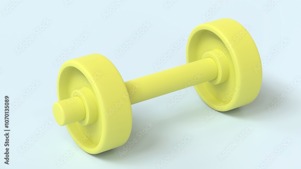 Obraz premium Minimalist yellow dumbbell on a light background, perfect for fitness, wellness, and active lifestyle themes in a modern, playful design.