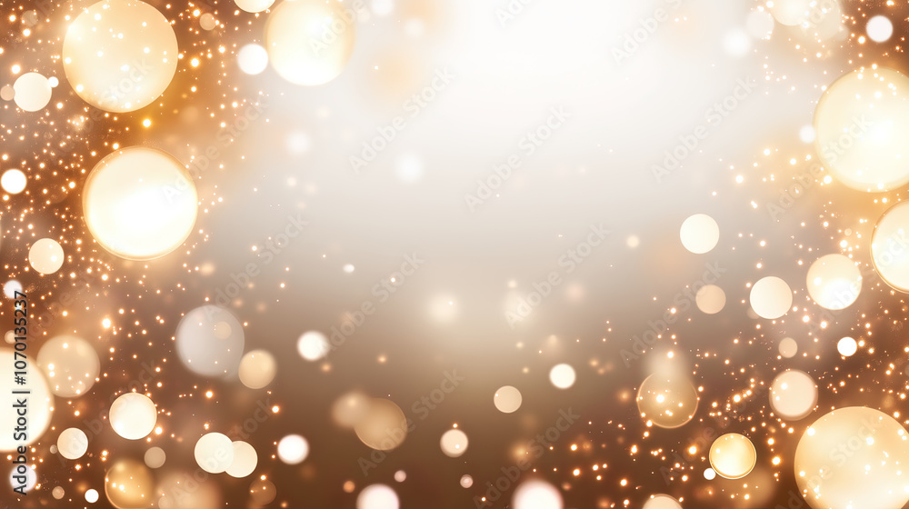 Golden festive background with particles and stars Golden festive background with particles and stars