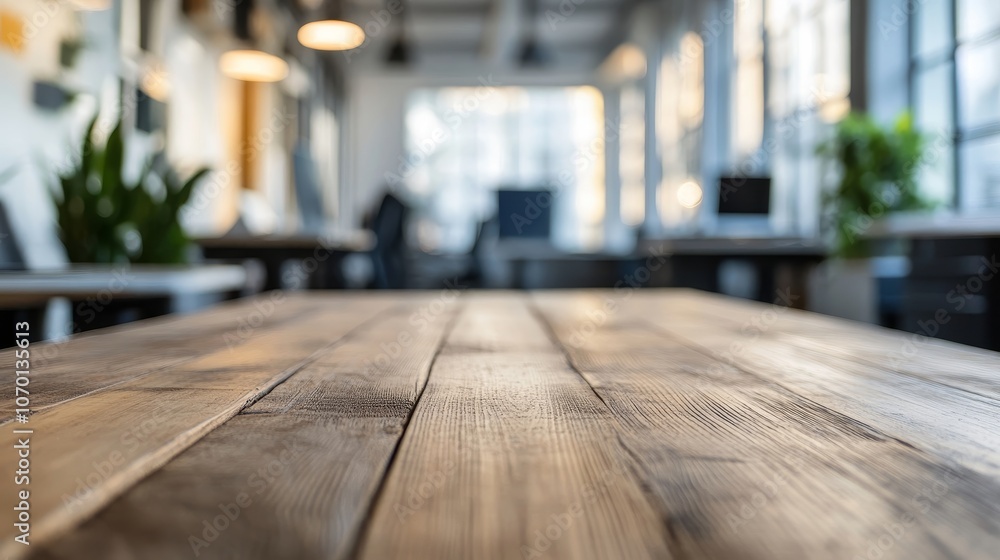 Empty wooden table with a blurred office background. Empty wooden table with a blurred office background.