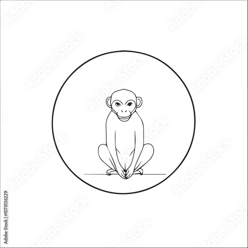 Monkey In cartoon, hand-drawn flat style. image for social media, websites and UI. Isolated 2D vector design in logo, icon, sketch style, simple line vector, single color. AI Generative Art. photo