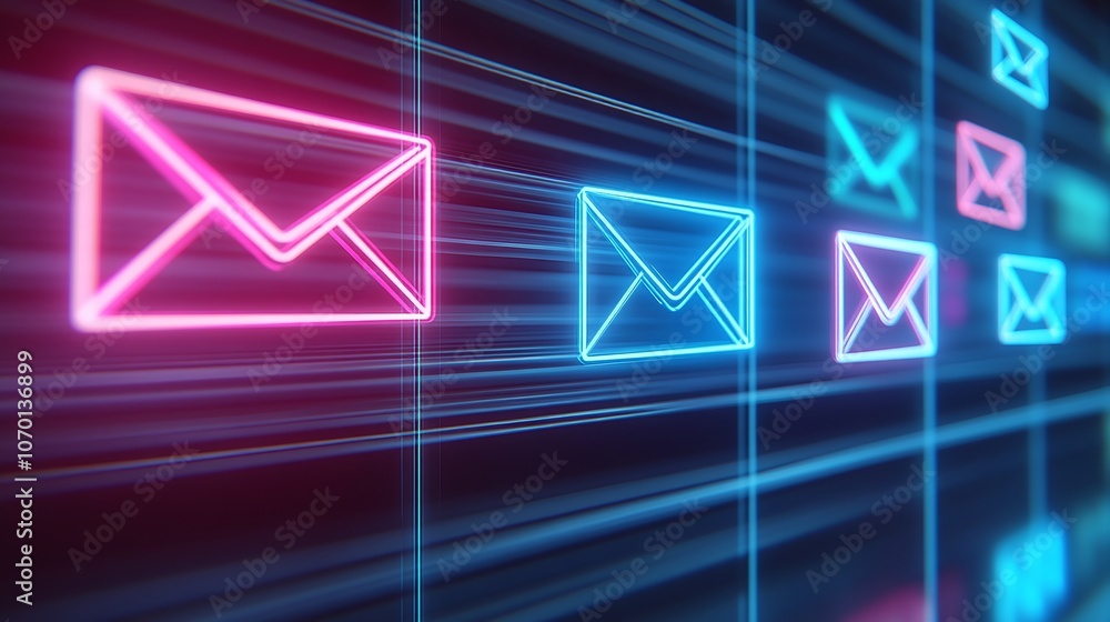 Fototapeta premium Neon Mail Icon Background with Colorful Effects