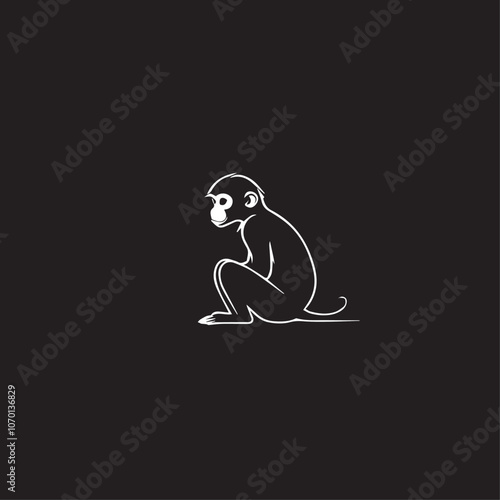 Monkey In cartoon, hand-drawn flat style. image for social media, websites and UI. Isolated 2D vector design in logo, icon, sketch style, simple line vector, single color. AI Generative Art. photo