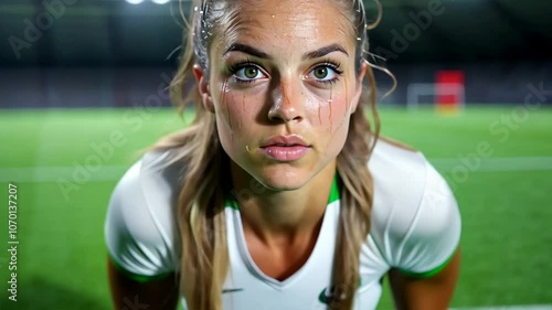Focused Female Soccer Player on Field