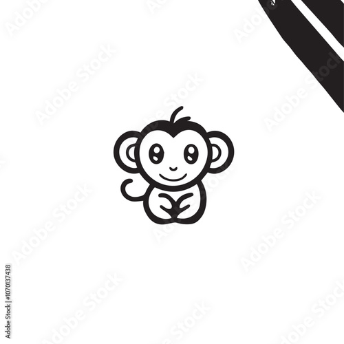 Monkey In cartoon, hand-drawn flat style. image for social media, websites and UI. Isolated 2D vector design in logo, icon, sketch style, simple line vector, single color. AI Generative Art. photo