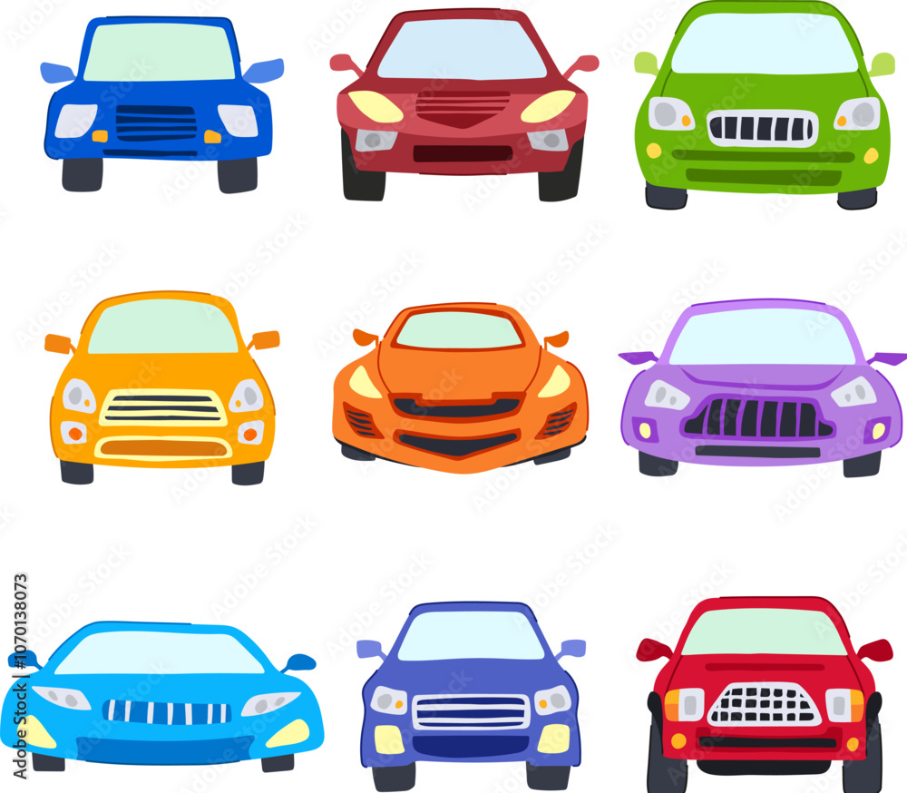 car front set cartoon. emblem fender, foglights badge, airbag windshield car front sign. isolated symbol vector illustration car front set cartoon. emblem fender, foglights badge, airbag windshield car front sign. isolated symbol vector illustration