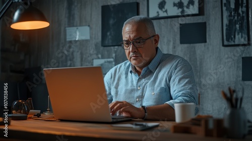 The Focused Man Working Late