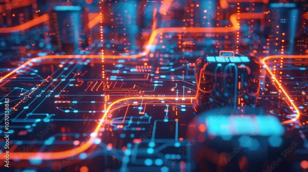Energy Technology Concept with battery symbol against a Futuristic, Blue Digital Grid background. Network Tech Wallpaper. 3D Render Energy Technology Concept with battery symbol against a Futuristic, Blue Digital Grid background. Network Tech Wallpaper. 3D Render