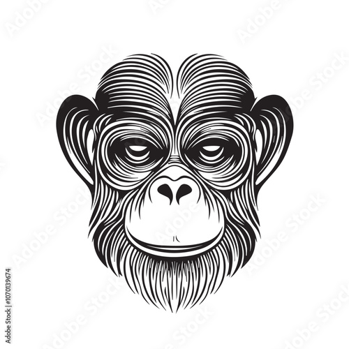 Monkey In cartoon, hand-drawn flat style. image for social media, websites and UI. Isolated 2D vector design in logo, icon, sketch style, simple line vector, single color. AI Generative Art. photo