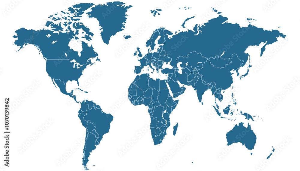 Obraz premium World map. Blue modern vector map. Silhouette map.