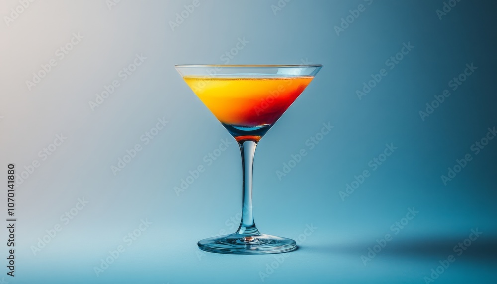 Colorful cocktail in an elegant glass with a gradient of orange and yellow hues