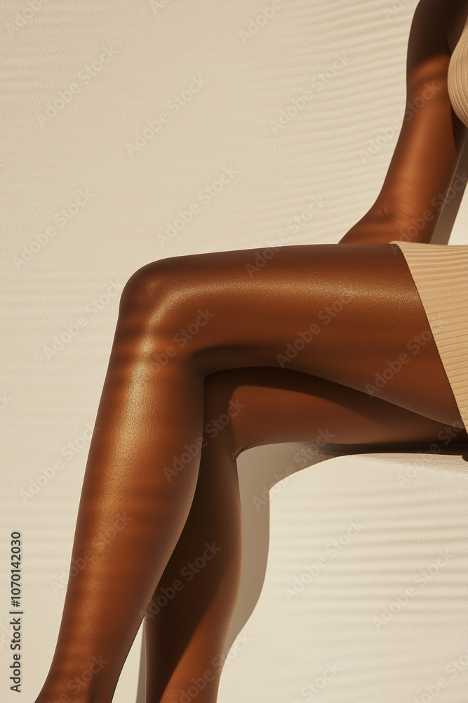 An elegant studio shot of a woman's leg casting a shadow, highlighting beauty and body care.