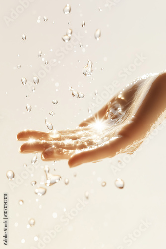 Obraz na płótnie A studio shot capturing clear water splashes and droplets in warm sunlight, evoking freshness and energy. w salonie
