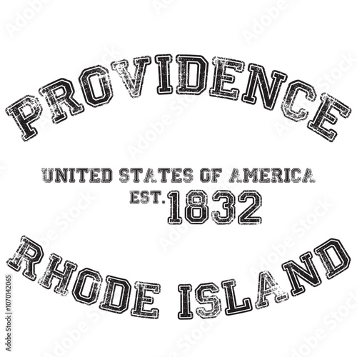 vintage college varsity rhode island's providence city slogan emblem print with grunge effect for graphic tee t shirt or sweatshirt - vector