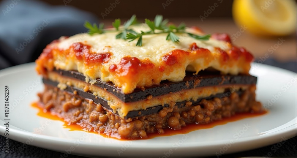 Delicious homemade vegetarian lasagna slice Delicious homemade vegetarian lasagna slice