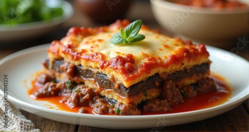 Delicious vegetable lasagna on a plate