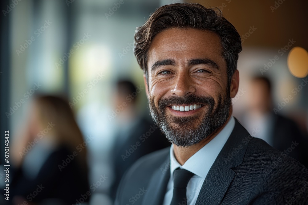 A businessman, dressed professionally, interacts with colleagues at a bustling conference, embodying confidence and collaboration. A businessman, dressed professionally, interacts with colleagues at a bustling conference, embodying confidence and collaboration.