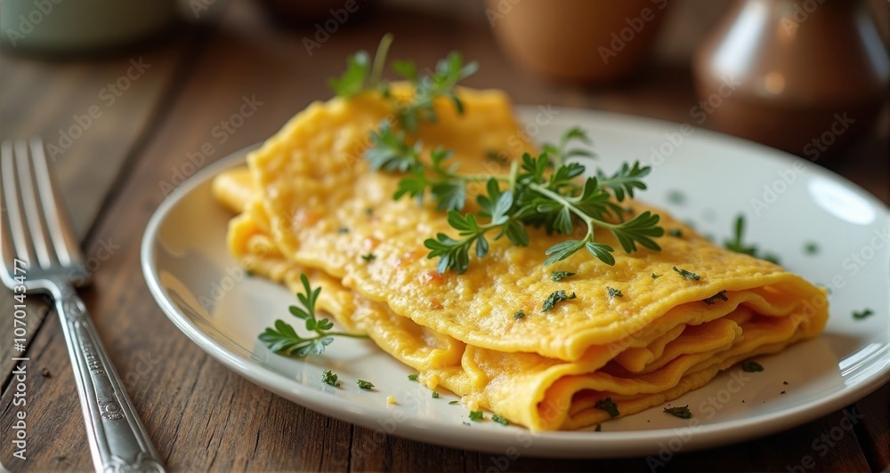 Delicious omelette on a rustic plate Delicious omelette on a rustic plate