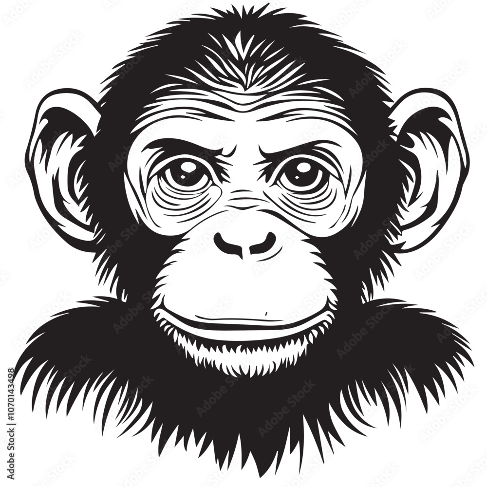 Fototapeta premium Monkey In cartoon, hand-drawn flat style. image for social media, websites and UI. Isolated 2D vector design in logo, icon, sketch style, simple line vector, single color. AI Generative Art.