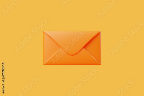 Closed orange envelope against a yellow background, symbolizing communication, mail, or digital messaging. 3D render illustration