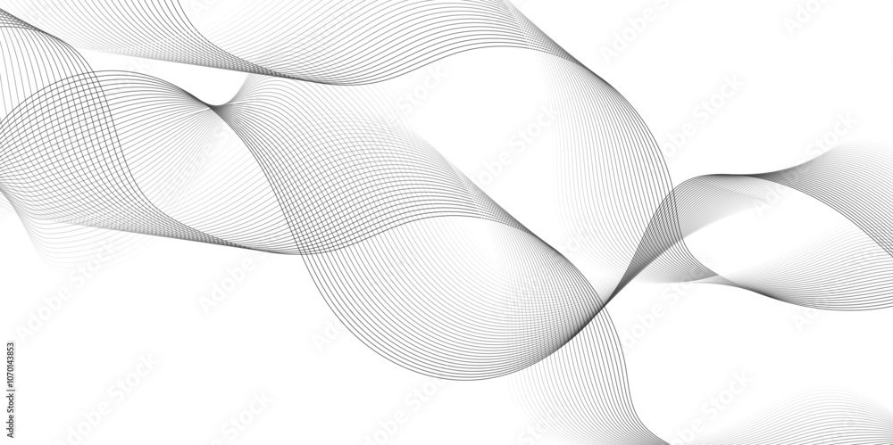 White wave curve lines banner background design. Abstract soft wave lines dynamic flowing gray light isolated background. Vector Illustration of the gray pattern of lines. Black stripes on white
White wave curve lines banner background design. Abstract soft wave lines dynamic flowing gray light isolated background. Vector Illustration of the gray pattern of lines. Black stripes on white