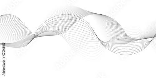 White wave curve lines banner background design. Abstract soft wave lines dynamic flowing gray light isolated background. Vector Illustration of the gray pattern of lines. Black stripes on white 