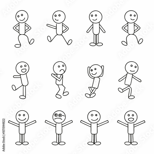 Set of funny stick figure in deferent poses