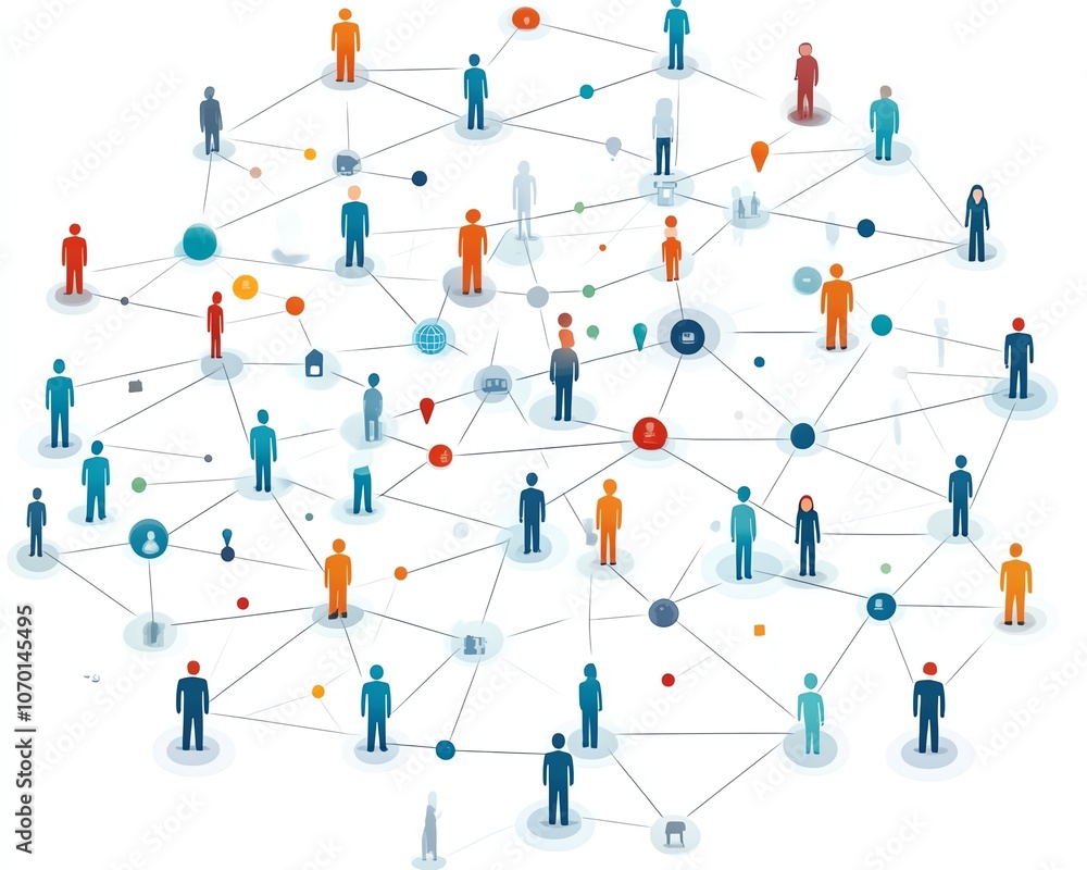 Interconnected digital figures representing various people and groups in the online space, illustrating the concept of a global network Interconnected digital figures representing various people and groups in the online space, illustrating the concept of a global network