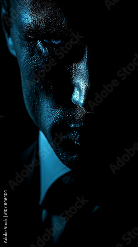 Dark Abstract Portrait of a Mysterious Figure with Dramatic Lighting photo