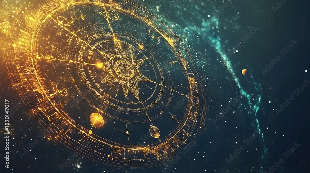 Zodiac signs inside of horoscope circle. Astrology in the sky with many stars and moons astrology and horoscopes concept Zodiac signs inside of horoscope circle. Astrology in the sky with many stars and moons astrology and horoscopes concept