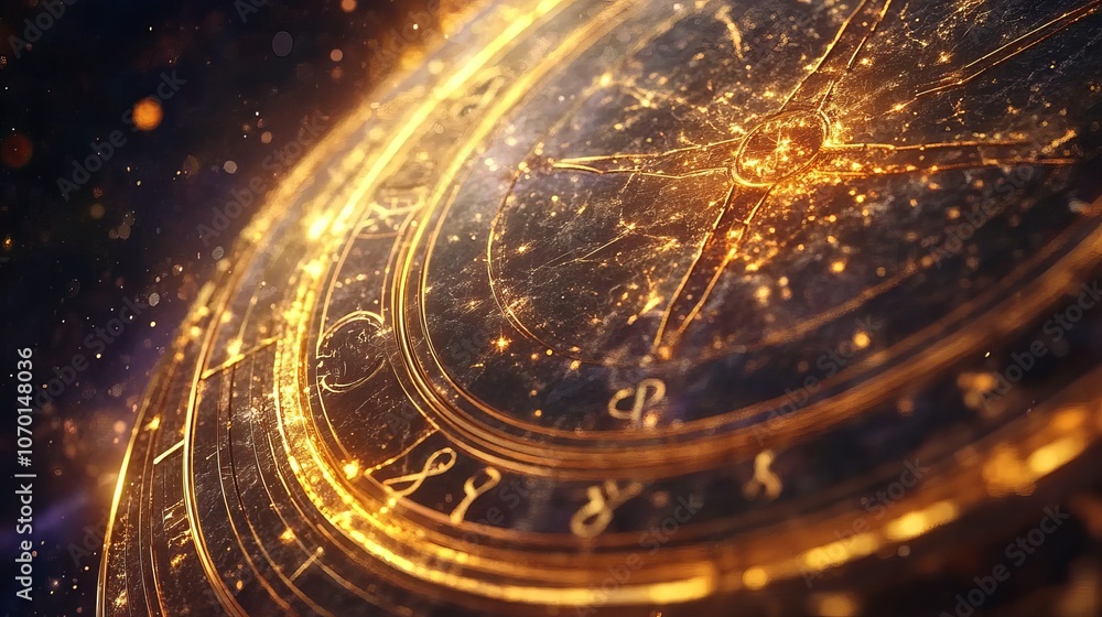Golden Gemini zodiac sign against space background. Astrology calendar. Esoteric horoscope and fortune telling concept Golden Gemini zodiac sign against space background. Astrology calendar. Esoteric horoscope and fortune telling concept