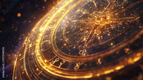 Golden Gemini zodiac sign against space background. Astrology calendar. Esoteric horoscope and fortune telling concept