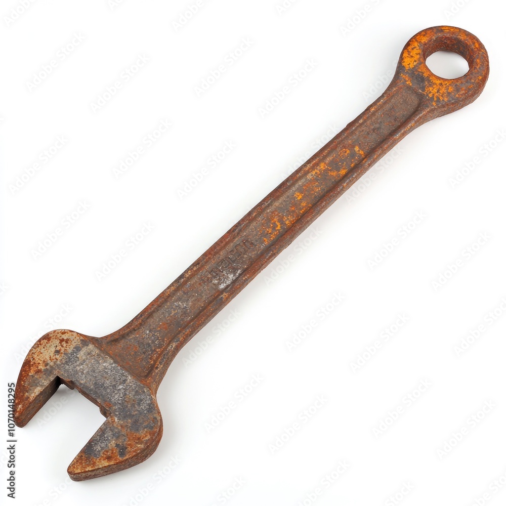 A rusty wrench isolated on a white background. A rusty wrench isolated on a white background.