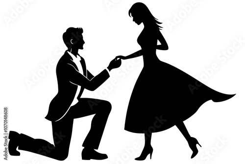 engagement silhouettes of a man proposing vector art illustration