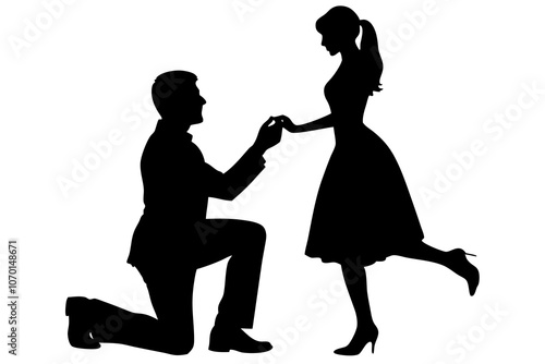 engagement silhouettes of a man proposing vector art illustration